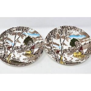 W.H. Grindley Sunday Morning‎ Pattern Coffee Saucers Fine Staffordshire SET OF 2